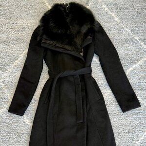 DVF Black Wool and Fur Winter Coat, Size 2